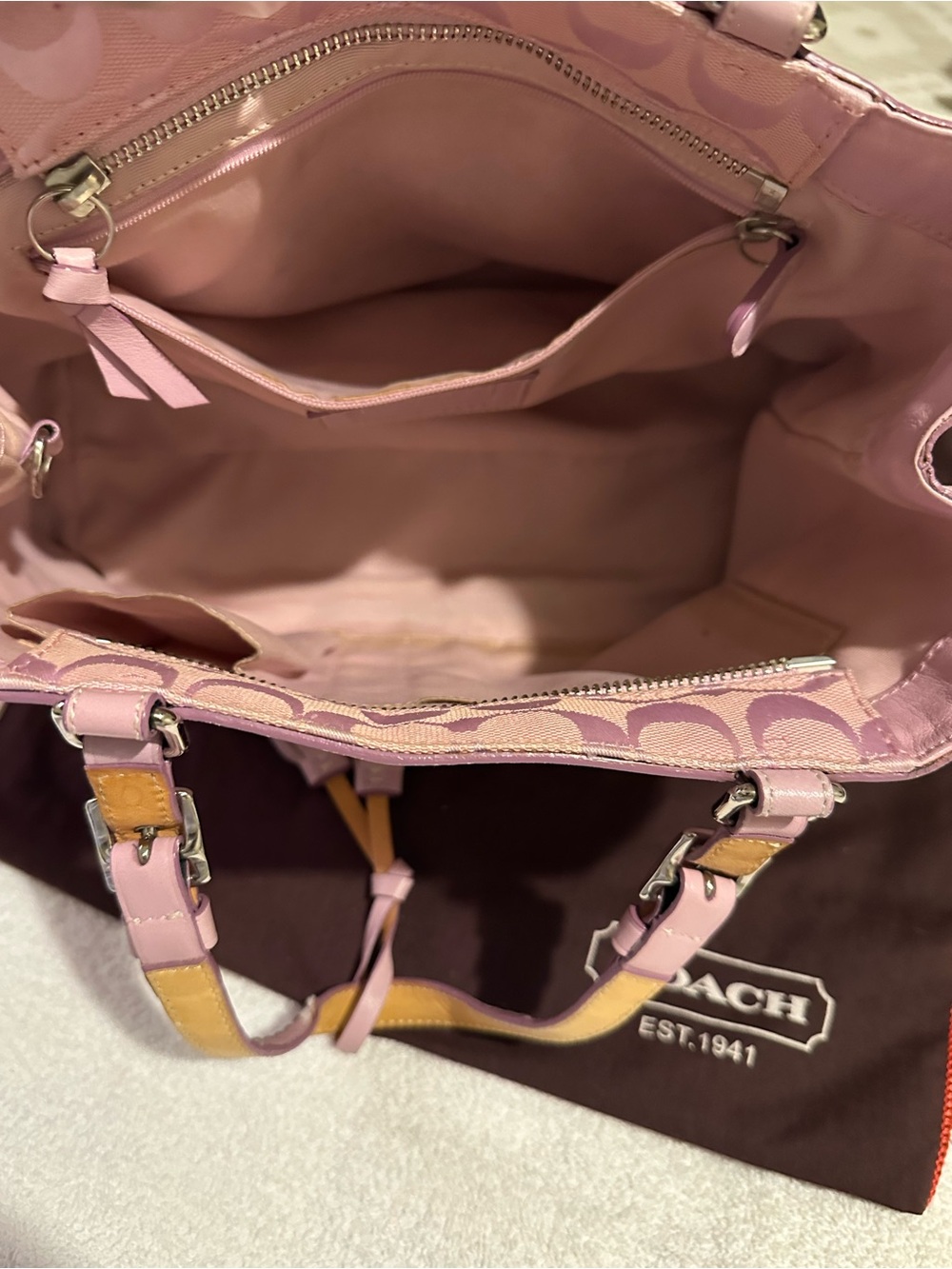 Coach Pink Signature Jacquard Tote with Floral Scarf Accent - Picture 9 of 15